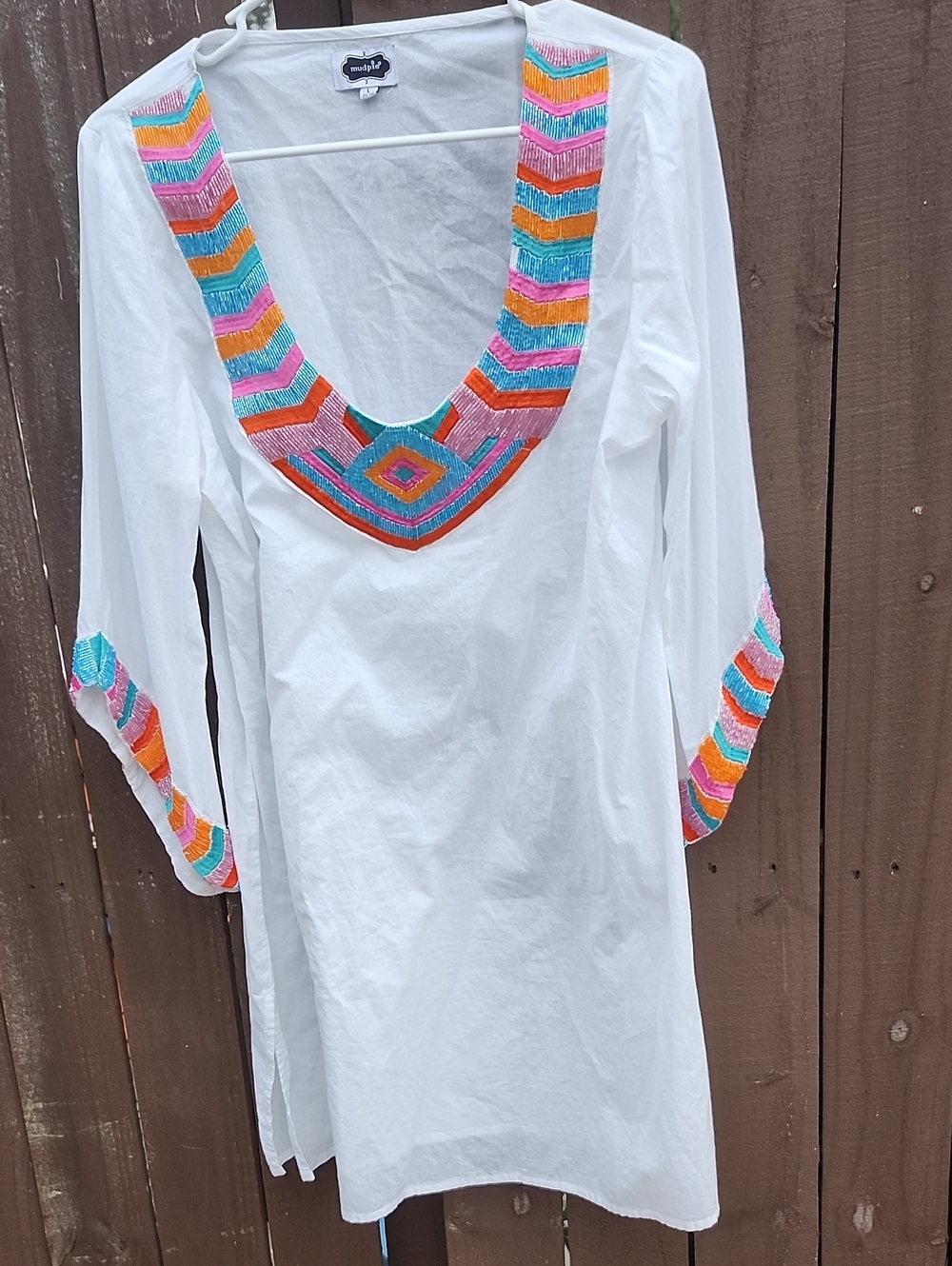 Mud Pie White Tunic with Bright Multicolor Embroidery